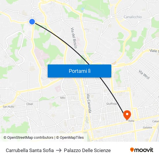 Carrubella Santa Sofia to Palazzo Delle Scienze map