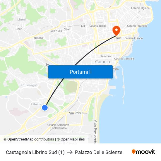 Castagnola Librino Sud (1) to Palazzo Delle Scienze map