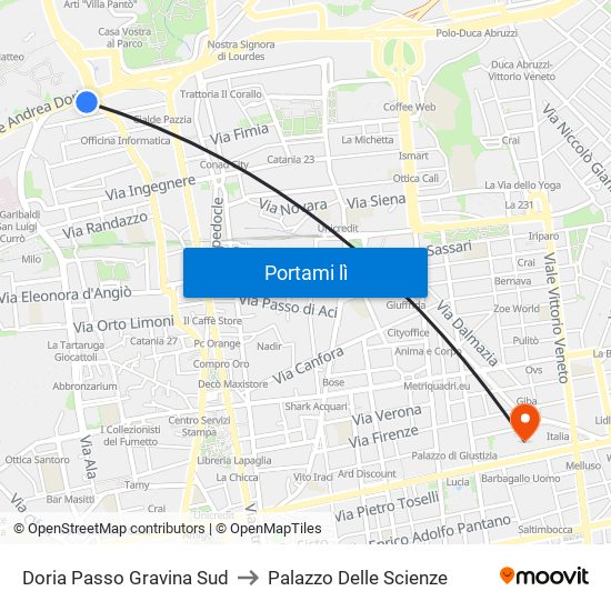 Doria Passo Gravina Sud to Palazzo Delle Scienze map