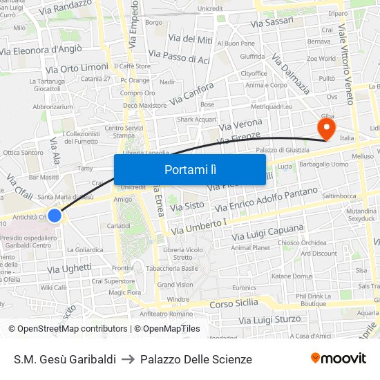 S.M. Gesù Garibaldi to Palazzo Delle Scienze map