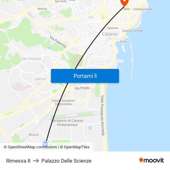 Rimessa 8 to Palazzo Delle Scienze map