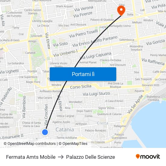 Fermata Amts Mobile to Palazzo Delle Scienze map