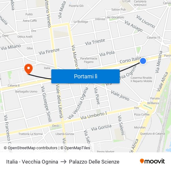 Italia - Vecchia Ognina to Palazzo Delle Scienze map