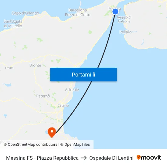 Messina FS - Piazza Repubblica to Ospedale Di Lentini map