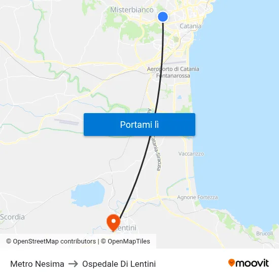 Metro Nesima to Ospedale Di Lentini map