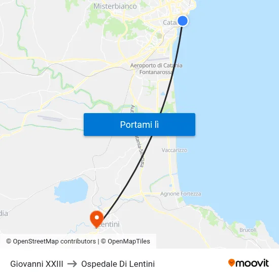 Giovanni XXIII to Ospedale Di Lentini map