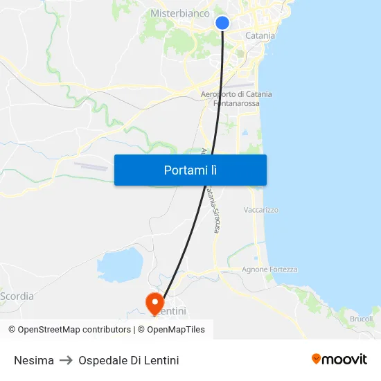 Nesima to Ospedale Di Lentini map