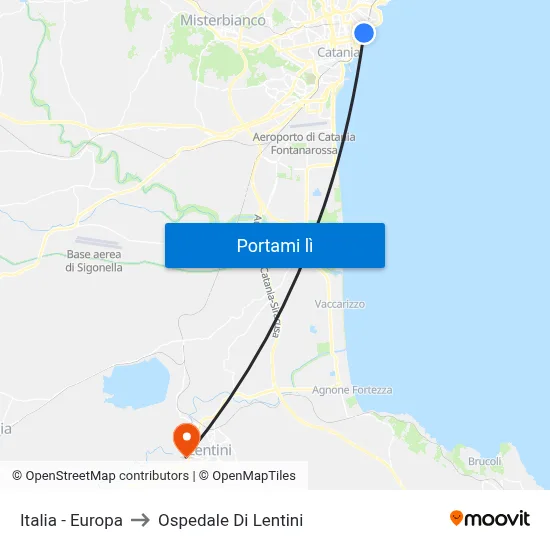Italia - Europa to Ospedale Di Lentini map