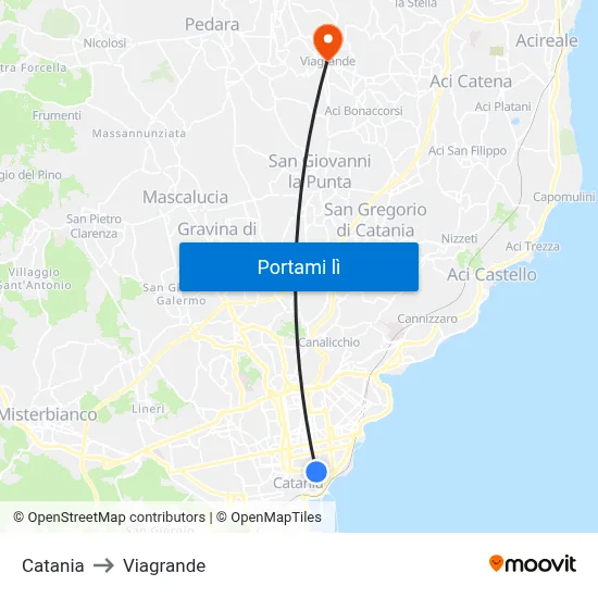 Catania to Viagrande map