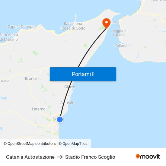 Catania Autostazione to Stadio Franco Scoglio map