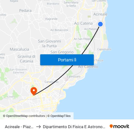 Acireale - Piazza Pennisi to Dipartimento Di Fisica E Astronomia Ettore Majorana map