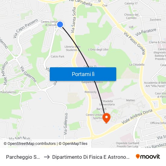 Parcheggio Santa Sofia to Dipartimento Di Fisica E Astronomia Ettore Majorana map