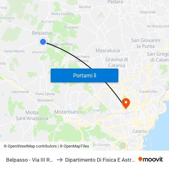 Belpasso - Via III Retta Levante, 106 to Dipartimento Di Fisica E Astronomia Ettore Majorana map