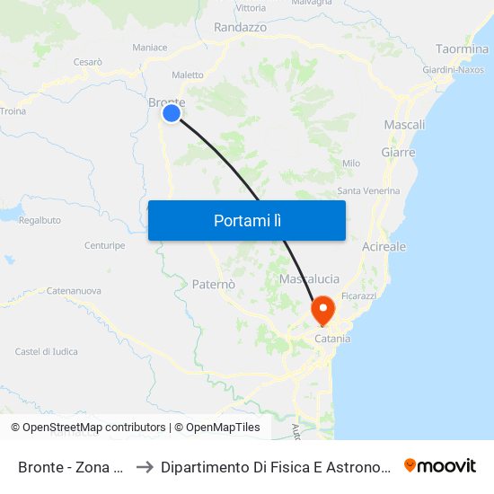 Bronte - Zona Artigianale to Dipartimento Di Fisica E Astronomia Ettore Majorana map
