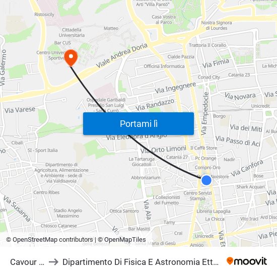 Cavour Sud to Dipartimento Di Fisica E Astronomia Ettore Majorana map
