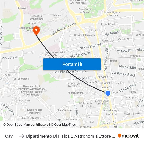 Cavour to Dipartimento Di Fisica E Astronomia Ettore Majorana map