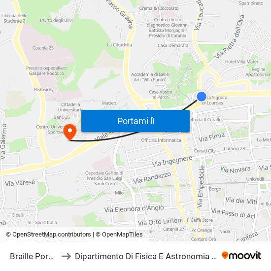 Braille Pordenone to Dipartimento Di Fisica E Astronomia Ettore Majorana map