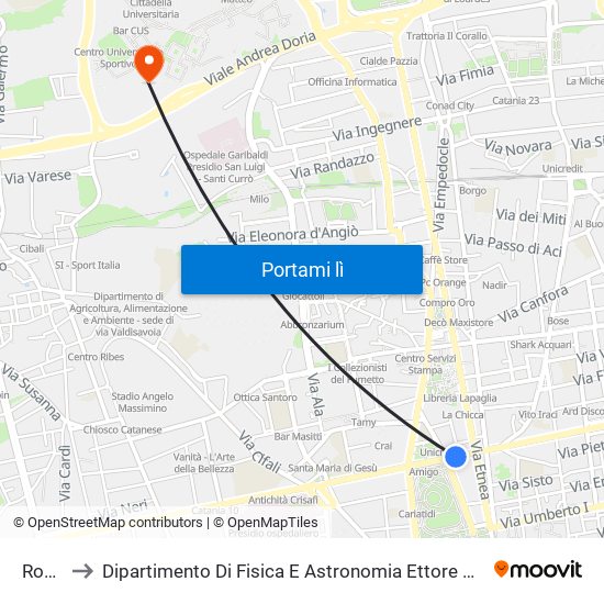 Roma to Dipartimento Di Fisica E Astronomia Ettore Majorana map