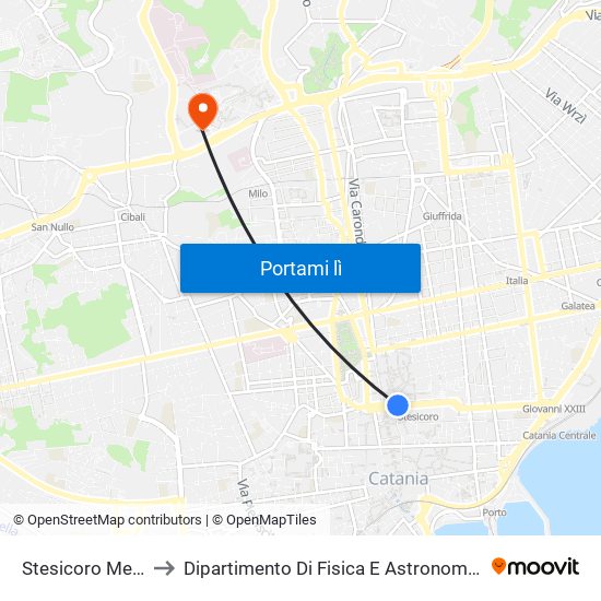 Stesicoro Metro Nord to Dipartimento Di Fisica E Astronomia Ettore Majorana map