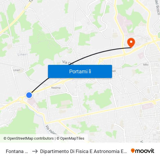 Fontana Nobili to Dipartimento Di Fisica E Astronomia Ettore Majorana map