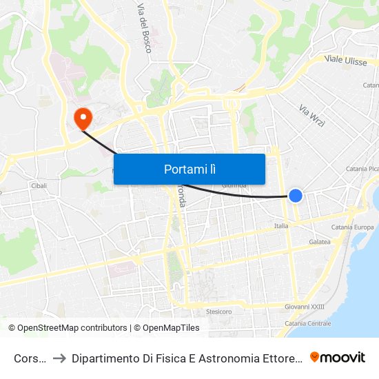 Corsica to Dipartimento Di Fisica E Astronomia Ettore Majorana map