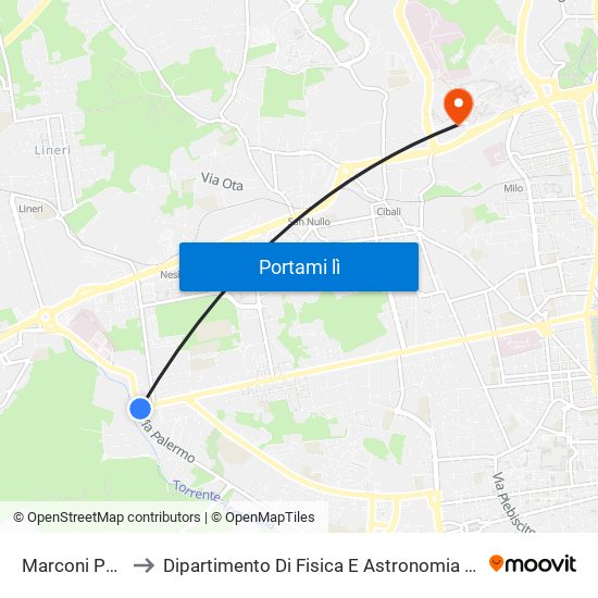 Marconi Palermo to Dipartimento Di Fisica E Astronomia Ettore Majorana map