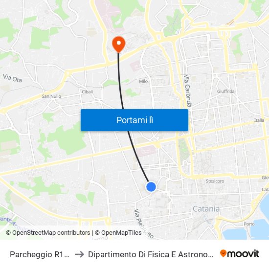 Parcheggio R1 Plebiscito to Dipartimento Di Fisica E Astronomia Ettore Majorana map