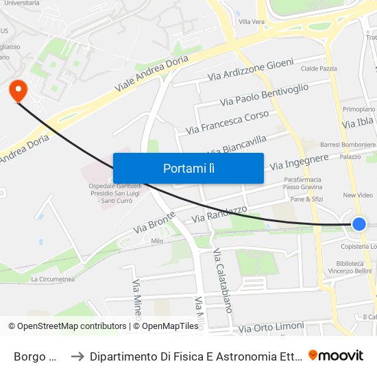 Borgo Metro to Dipartimento Di Fisica E Astronomia Ettore Majorana map