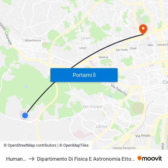 Humanitas to Dipartimento Di Fisica E Astronomia Ettore Majorana map
