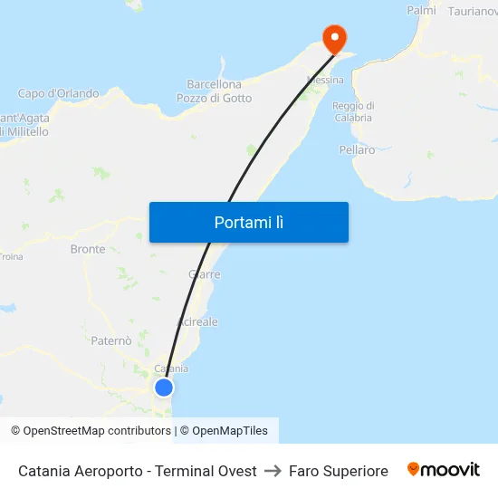 Catania Aeroporto - Terminal Ovest to Faro Superiore map