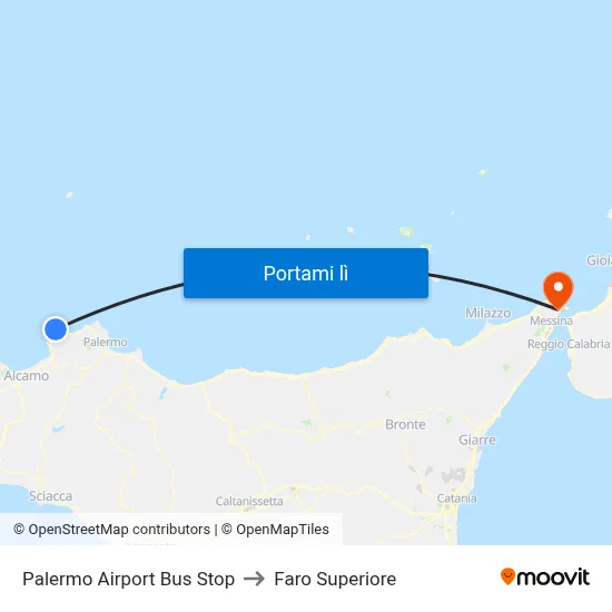 Palermo Airport Bus Stop to Faro Superiore map