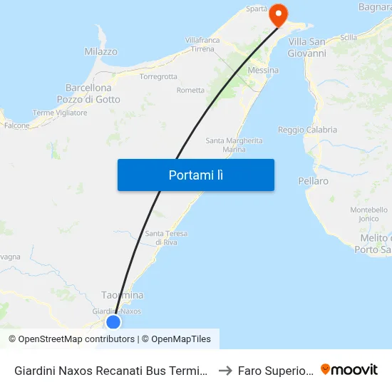 Giardini Naxos Recanati Bus Terminal to Faro Superiore map