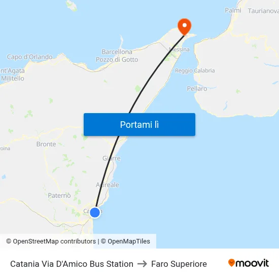 Catania Via D'Amico Bus Station to Faro Superiore map