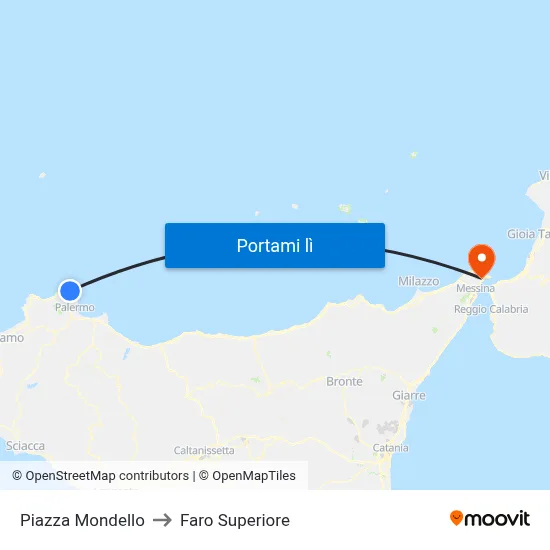 Piazza Mondello to Faro Superiore map