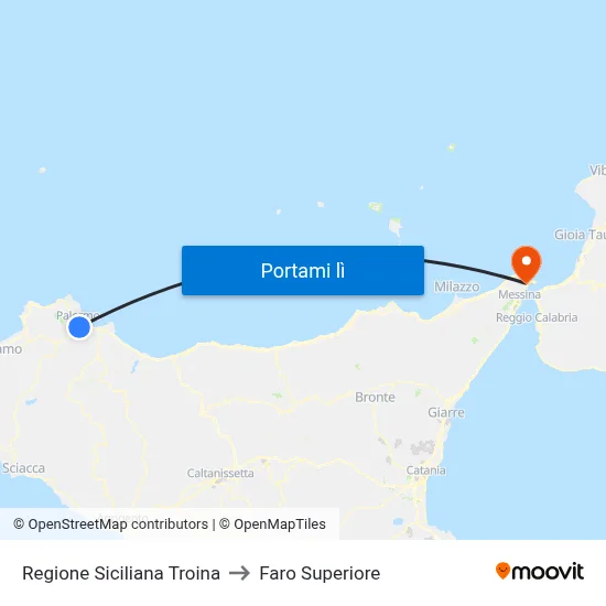 Regione Siciliana Troina to Faro Superiore map
