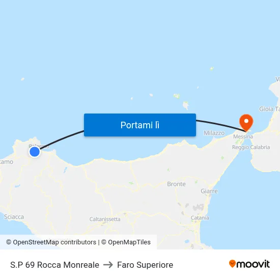 S.P 69 Rocca Monreale to Faro Superiore map