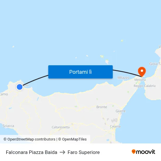 Falconara Piazza Baida to Faro Superiore map