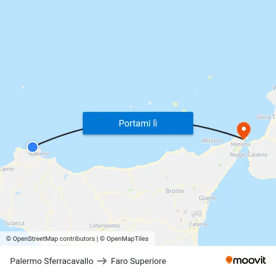 Palermo Sferracavallo to Faro Superiore map