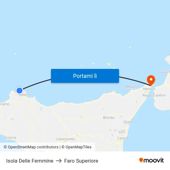 Isola Delle Femmine to Faro Superiore map