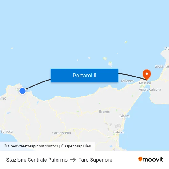 Stazione Centrale Palermo to Faro Superiore map