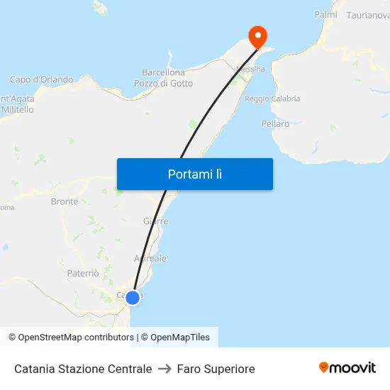 Catania Stazione Centrale to Faro Superiore map