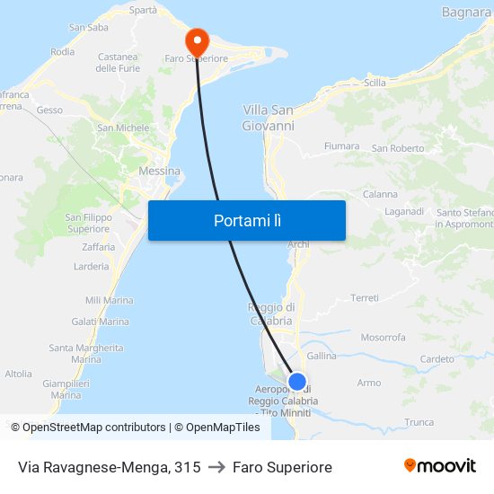 Via Ravagnese-Menga, 315 to Faro Superiore map