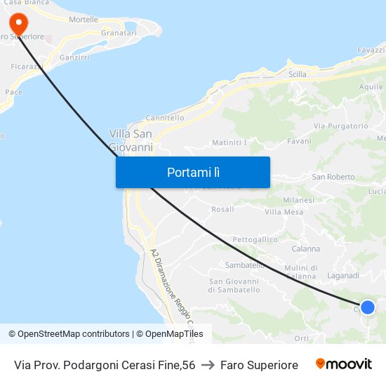 Via Prov. Podargoni  Cerasi Fine,56 to Faro Superiore map