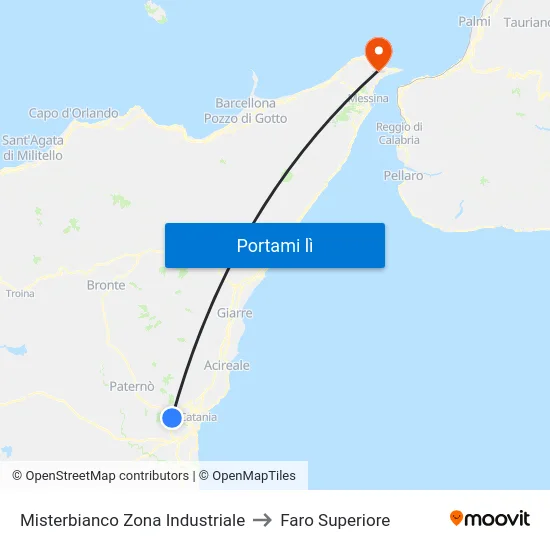Misterbianco Zona Industriale to Faro Superiore map