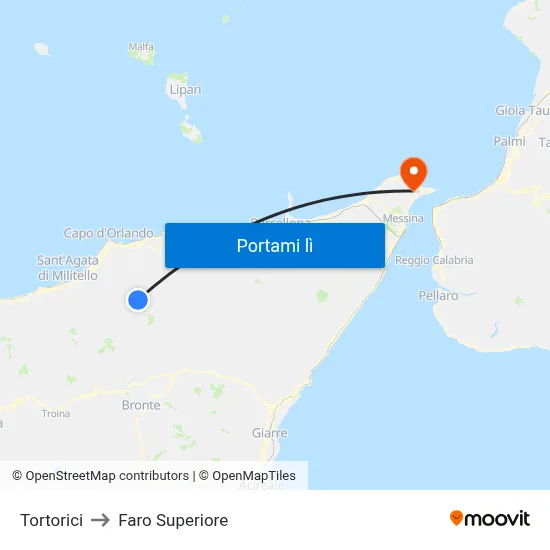 Tortorici to Faro Superiore map