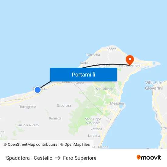 Spadafora - Castello to Faro Superiore map