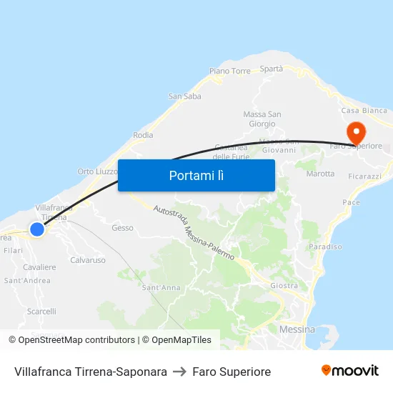 Villafranca Tirrena-Saponara to Faro Superiore map