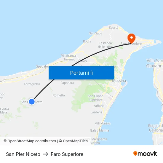 San Pier Niceto to Faro Superiore map