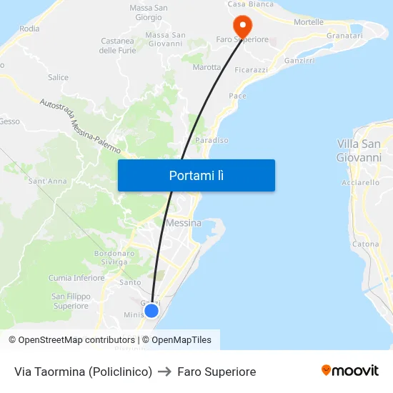 Via Taormina (Policlinico) to Faro Superiore map