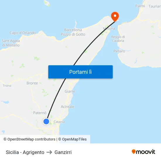 Sicilia - Agrigento to Ganzirri map